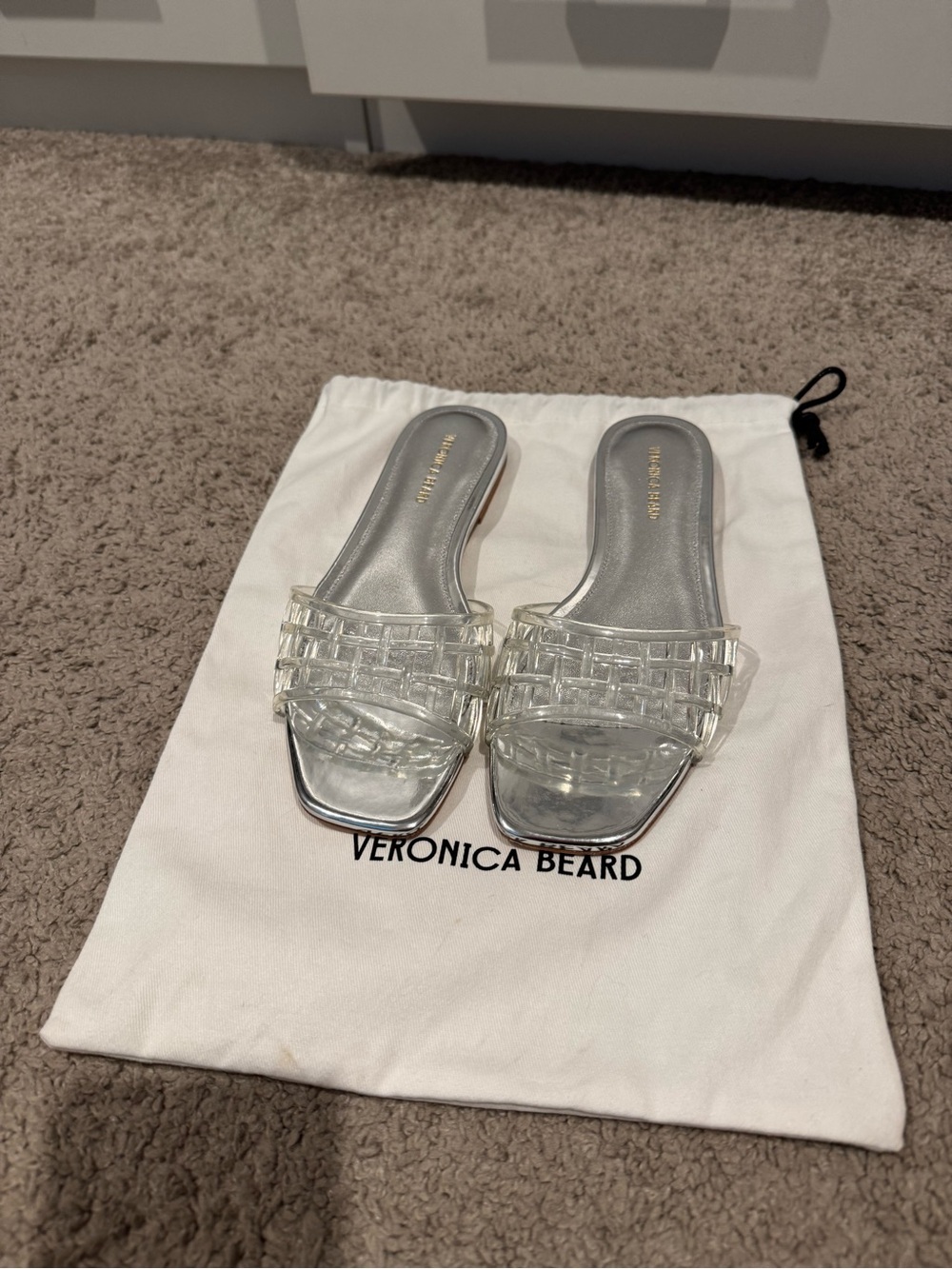Veronica Beard Clear Slide Sandals with Silver Insole